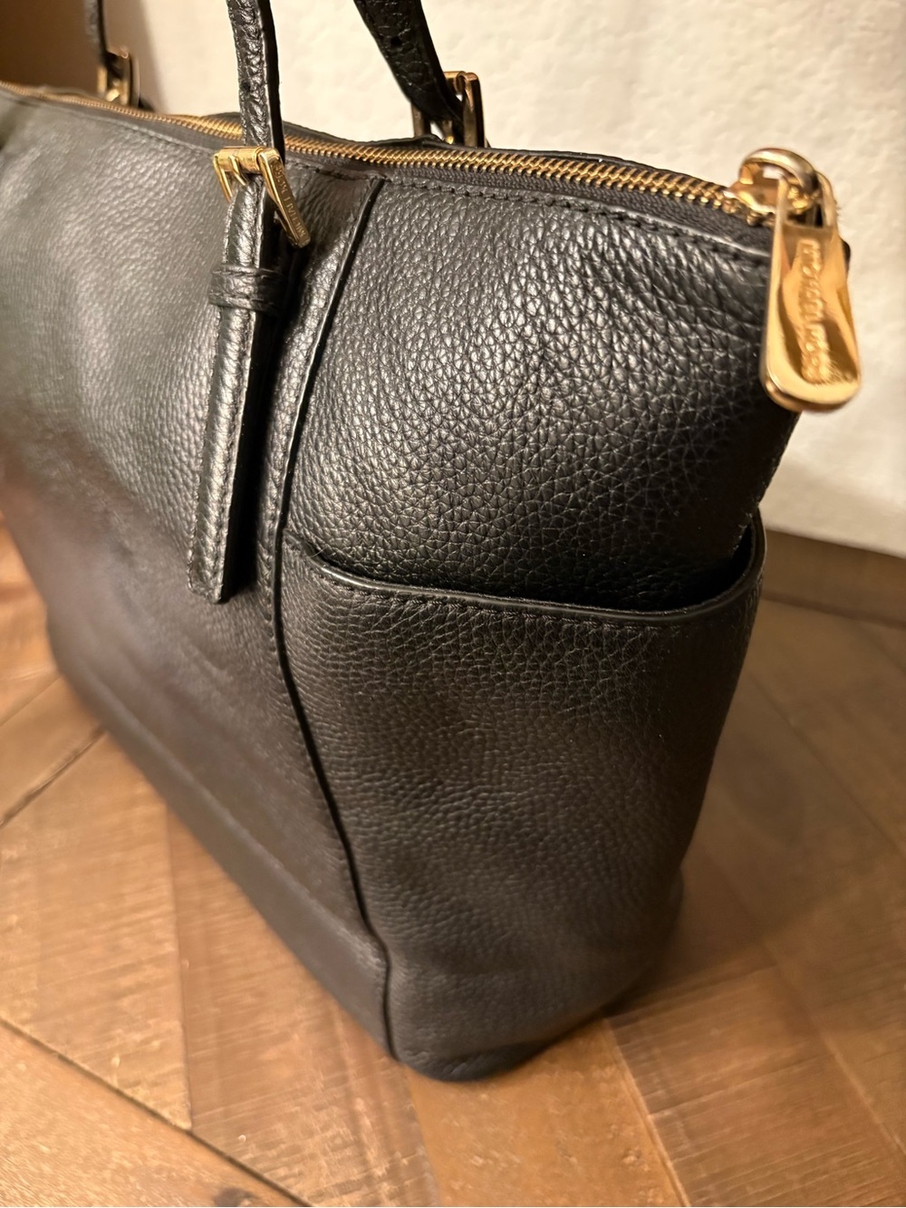 Michael Kors Jet Set Travel Black Pebbled Leather Tote Shoulder Bag - Picture 4 of 7